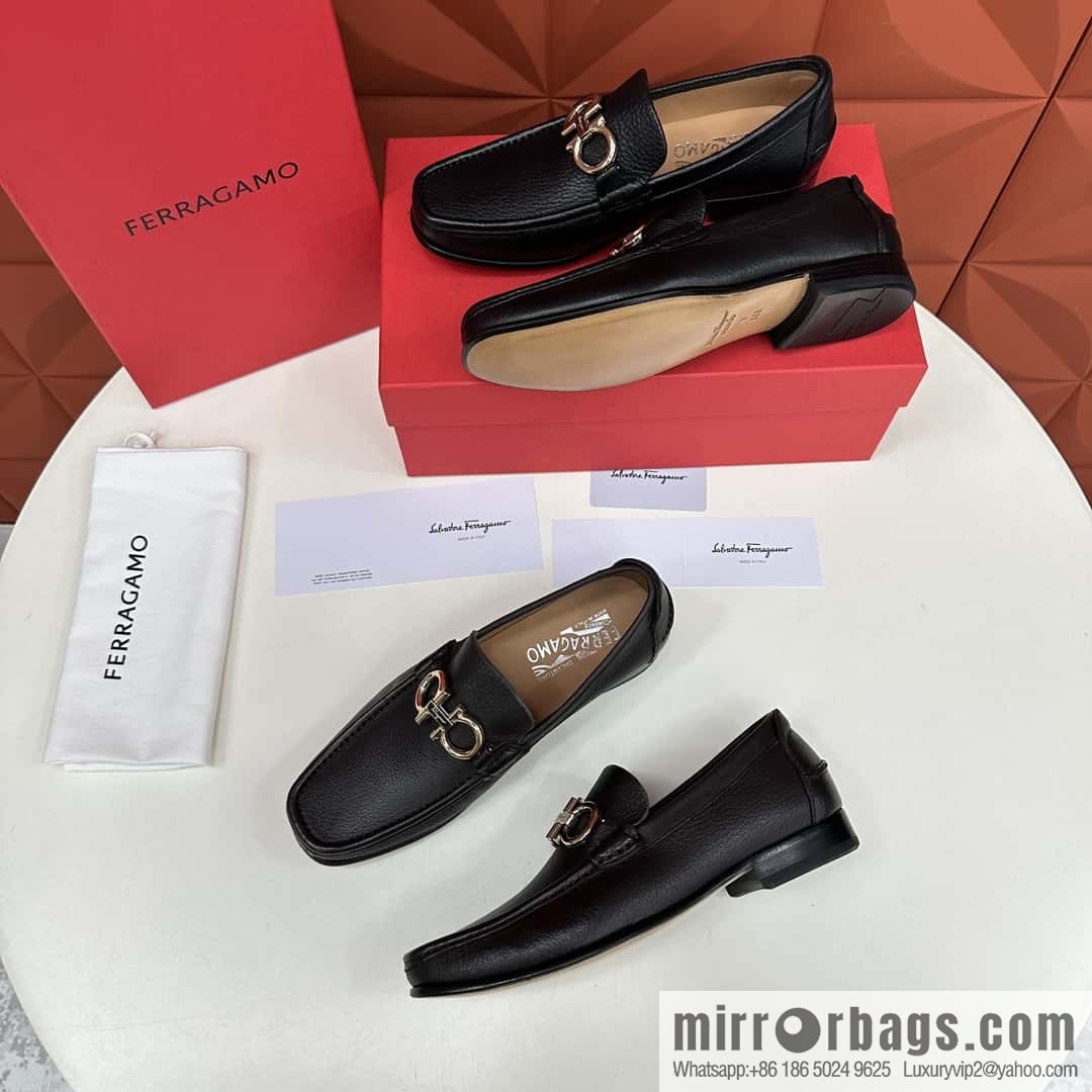 💋💍SF Home, Fira~ Gemu FERRAGAM * Early Spring New Loafers Leather Shoes Gancini Buckle Moccasin Shoes