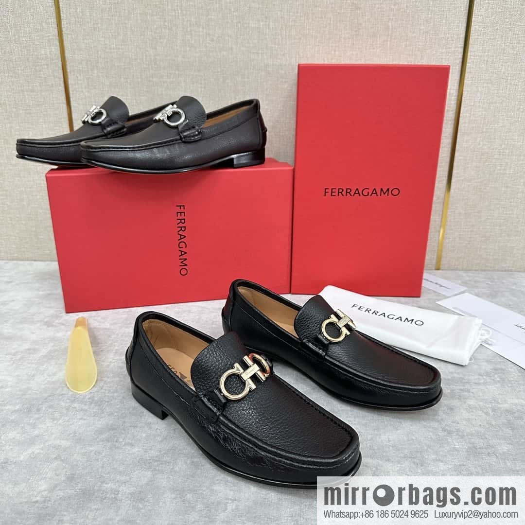 💋💍SF Home, Fira~ Gemu FERRAGAM * Early Spring New Loafers Leather Shoes Gancini Buckle Moccasin Shoes