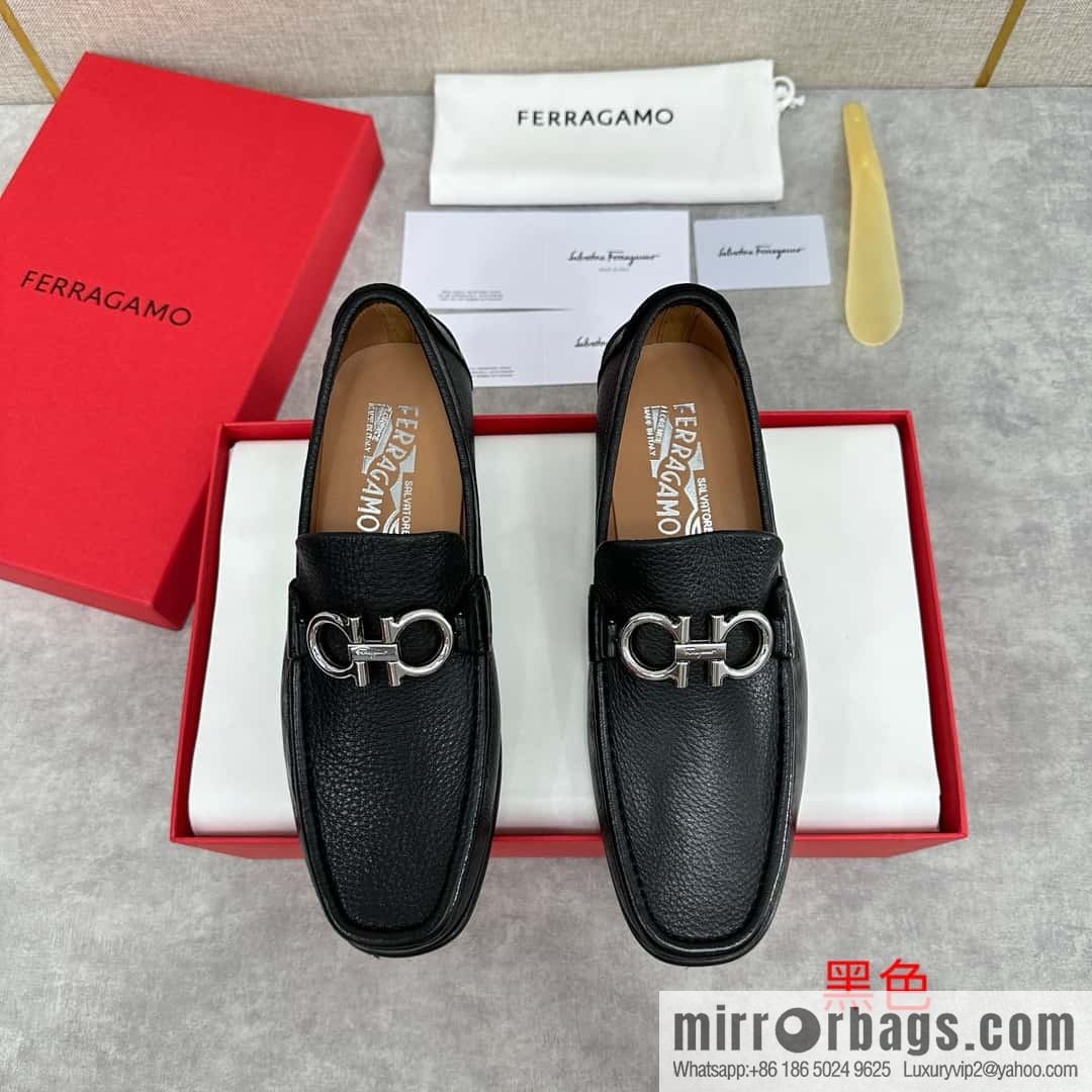 💋💍SF Home, Fira~ Gemu FERRAGAM * Early Spring New Loafers Leather Shoes Gancini Buckle Moccasin Shoes