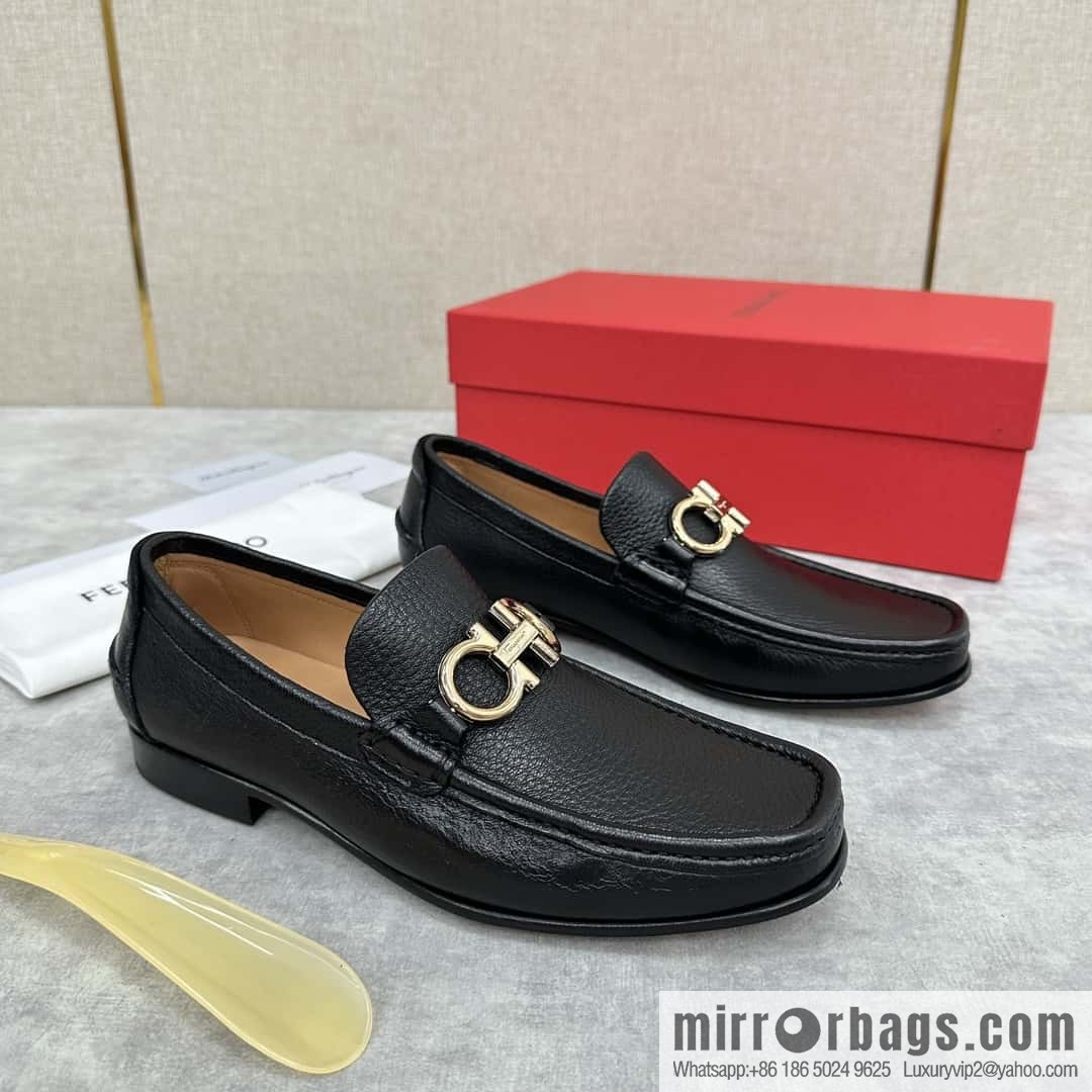 💋💍SF Home, Fira~ Gemu FERRAGAM * Early Spring New Loafers Leather Shoes Gancini Buckle Moccasin Shoes