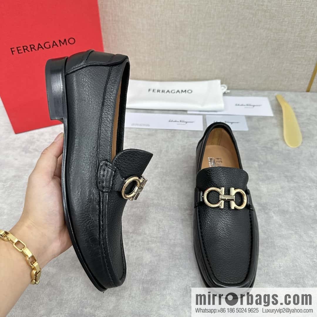💋💍SF Home, Fira~ Gemu FERRAGAM * Early Spring New Loafers Leather Shoes Gancini Buckle Moccasin Shoes