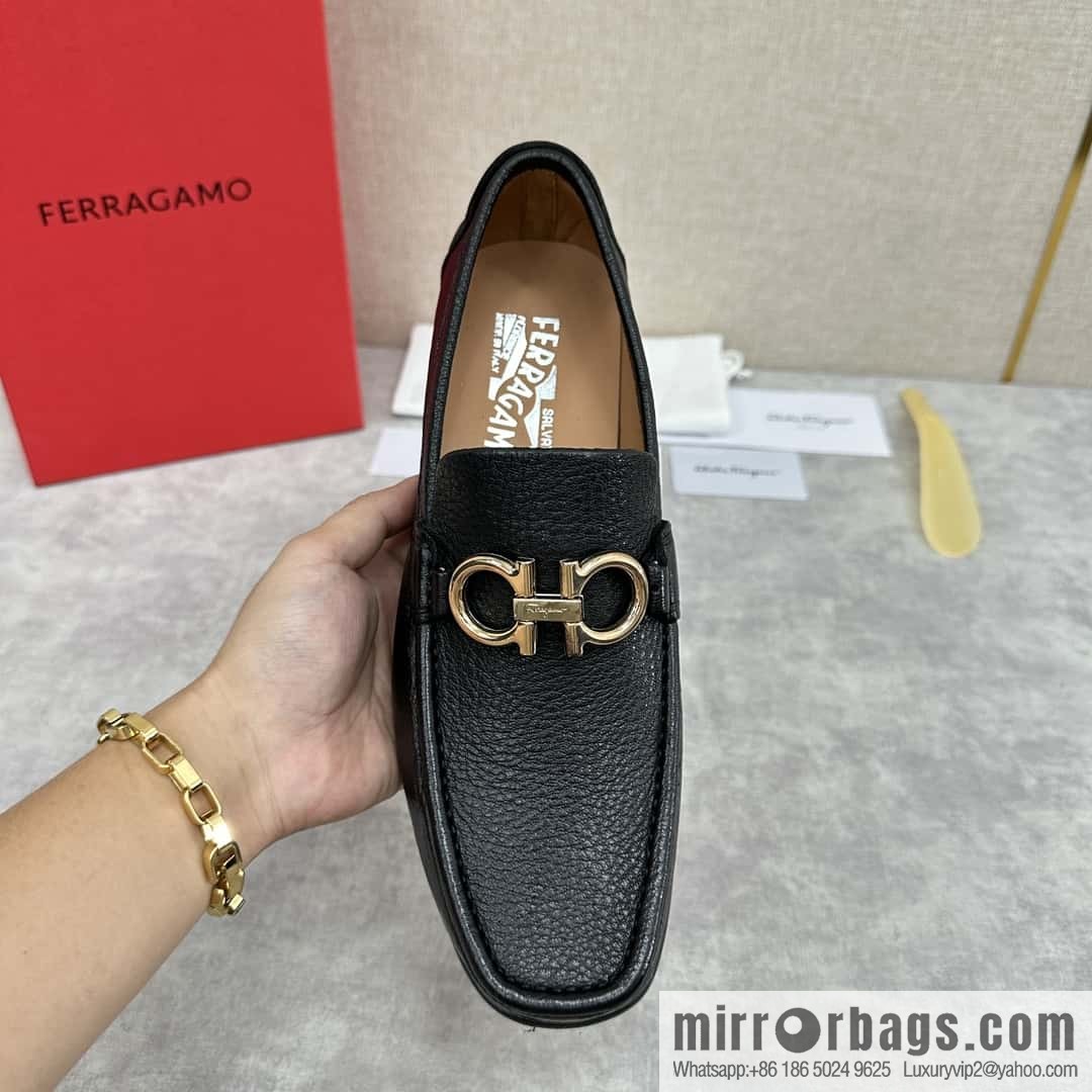 💋💍SF Home, Fira~ Gemu FERRAGAM * Early Spring New Loafers Leather Shoes Gancini Buckle Moccasin Shoes