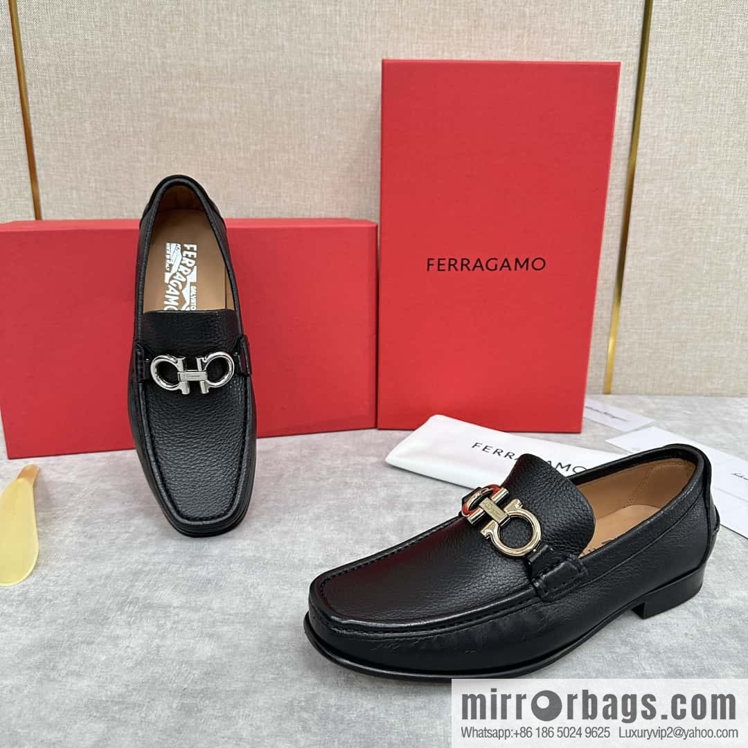 💋💍SF Home, Fira~ Gemu FERRAGAM * Early Spring New Loafers Leather Shoes Gancini Buckle Moccasin Shoes