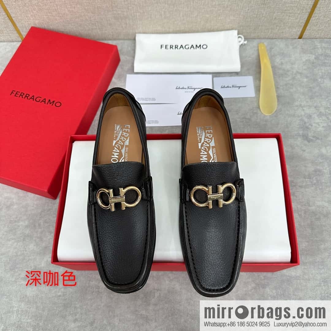 💋💍SF Home, Fira~ Gemu FERRAGAM * Early Spring New Loafers Leather Shoes Gancini Buckle Moccasin Shoes