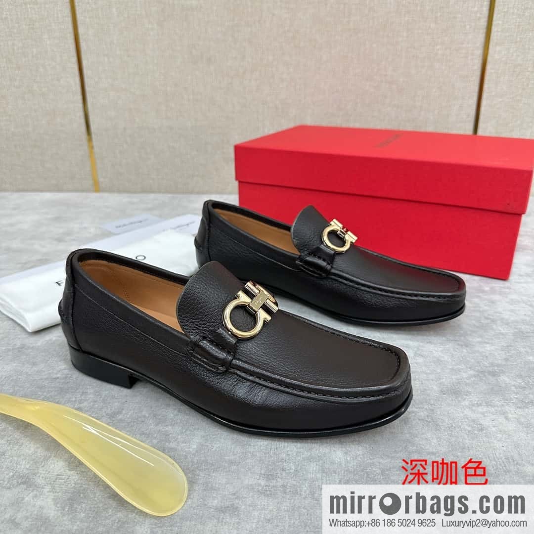💋💍SF Home, Fira~ Gemu FERRAGAM * Early Spring New Loafers Leather Shoes Gancini Buckle Moccasin Shoes