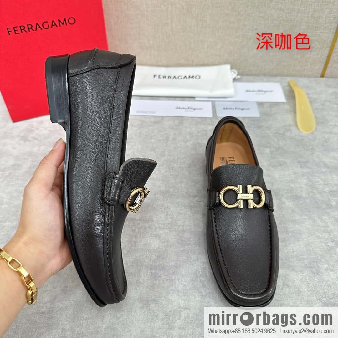 💋💍SF Home, Fira~ Gemu FERRAGAM * Early Spring New Loafers Leather Shoes Gancini Buckle Moccasin Shoes