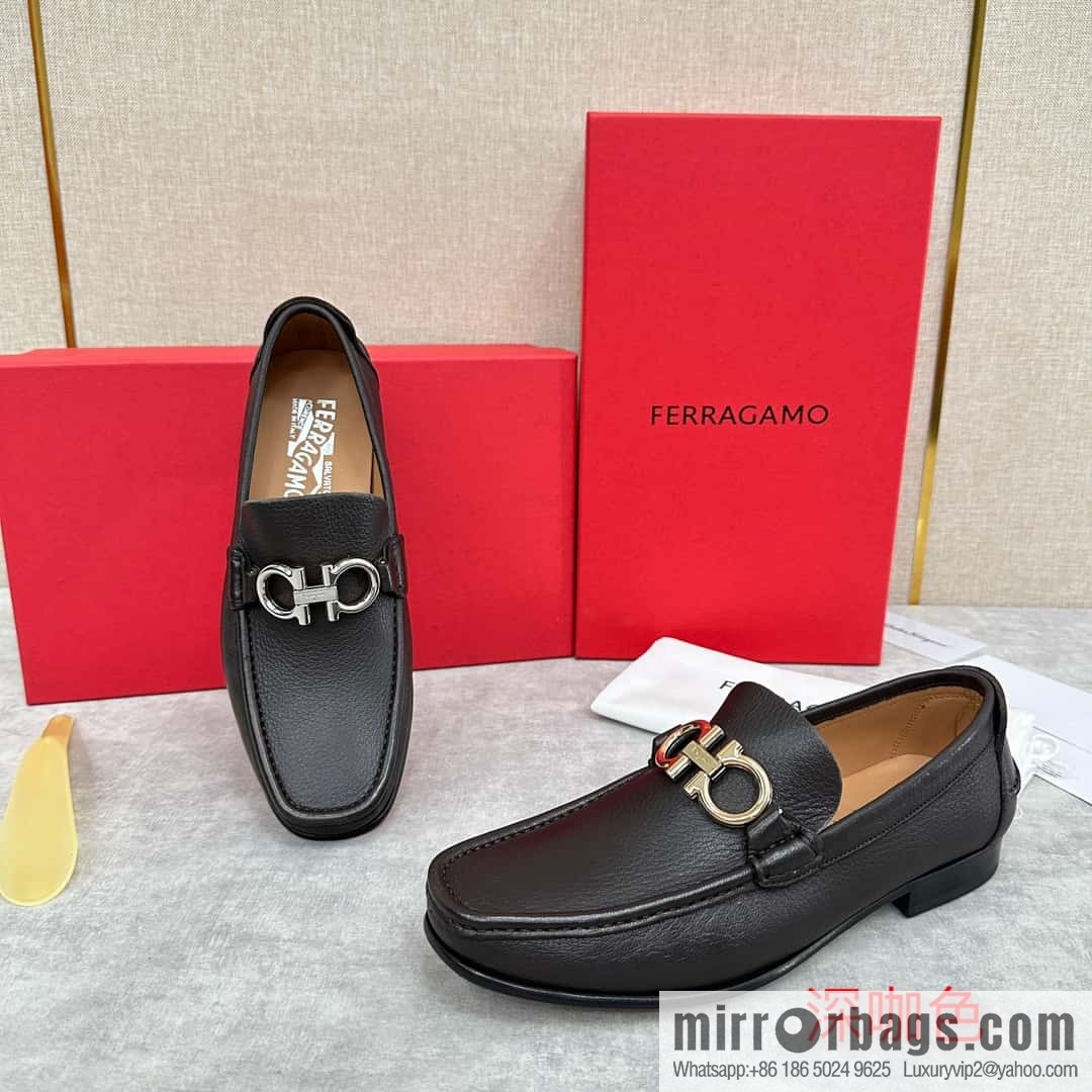 💋💍SF Home, Fira~ Gemu FERRAGAM * Early Spring New Loafers Leather Shoes Gancini Buckle Moccasin Shoes