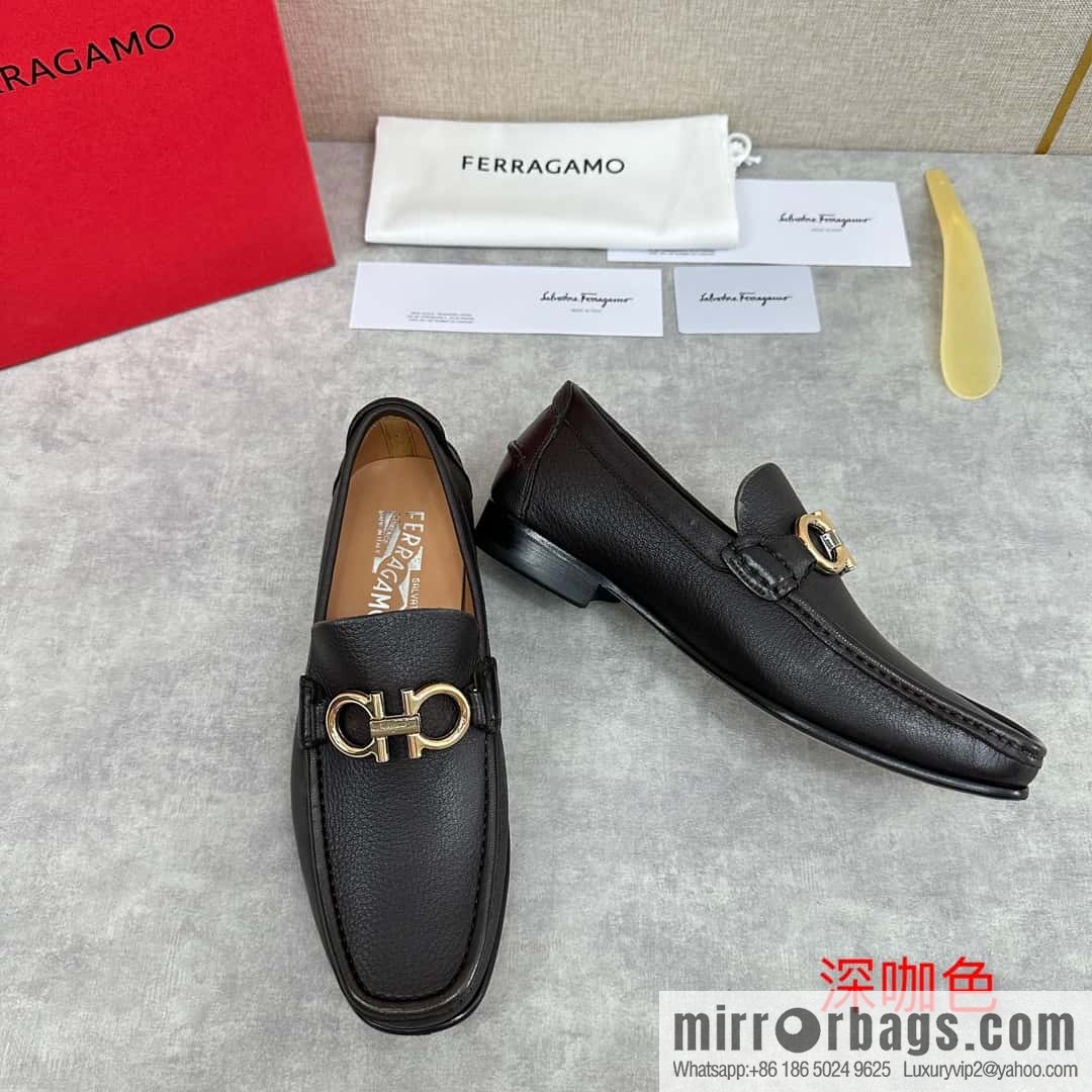 💋💍SF Home, Fira~ Gemu FERRAGAM * Early Spring New Loafers Leather Shoes Gancini Buckle Moccasin Shoes