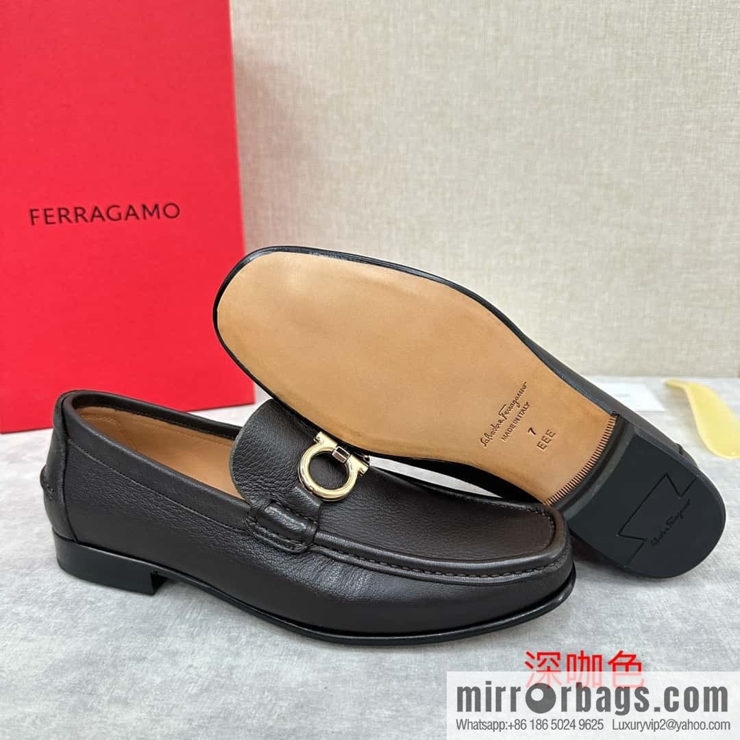 💋💍SF Home, Fira~ Gemu FERRAGAM * Early Spring New Loafers Leather Shoes Gancini Buckle Moccasin Shoes
