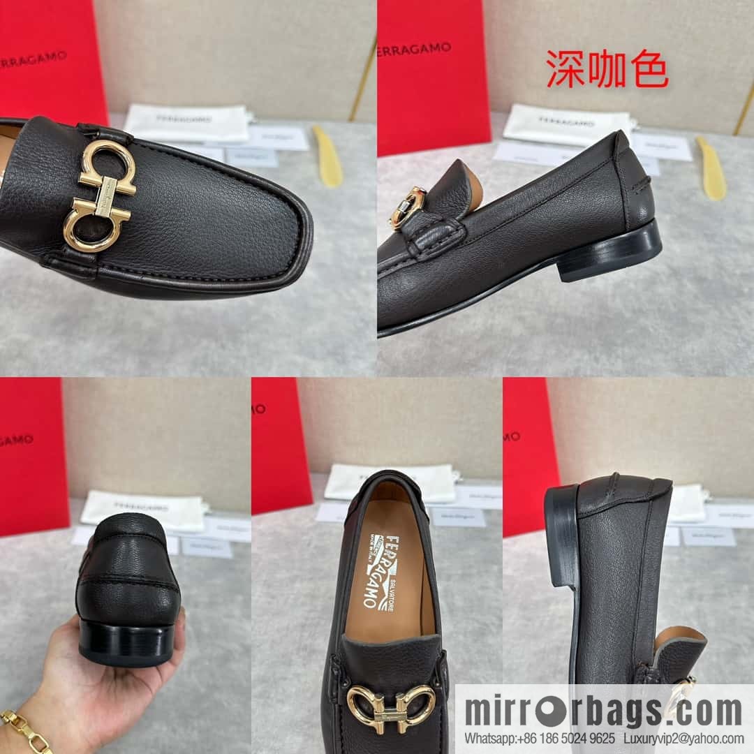 💋💍SF Home, Fira~ Gemu FERRAGAM * Early Spring New Loafers Leather Shoes Gancini Buckle Moccasin Shoes