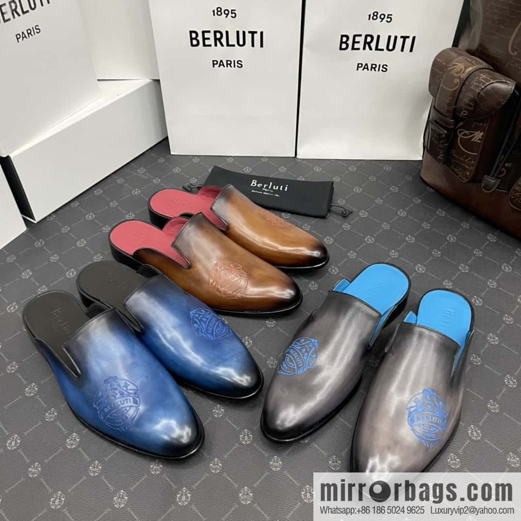 Berluti official website hot sale new tattoo half drag men's shoes CYRUS OMAN leather shoes