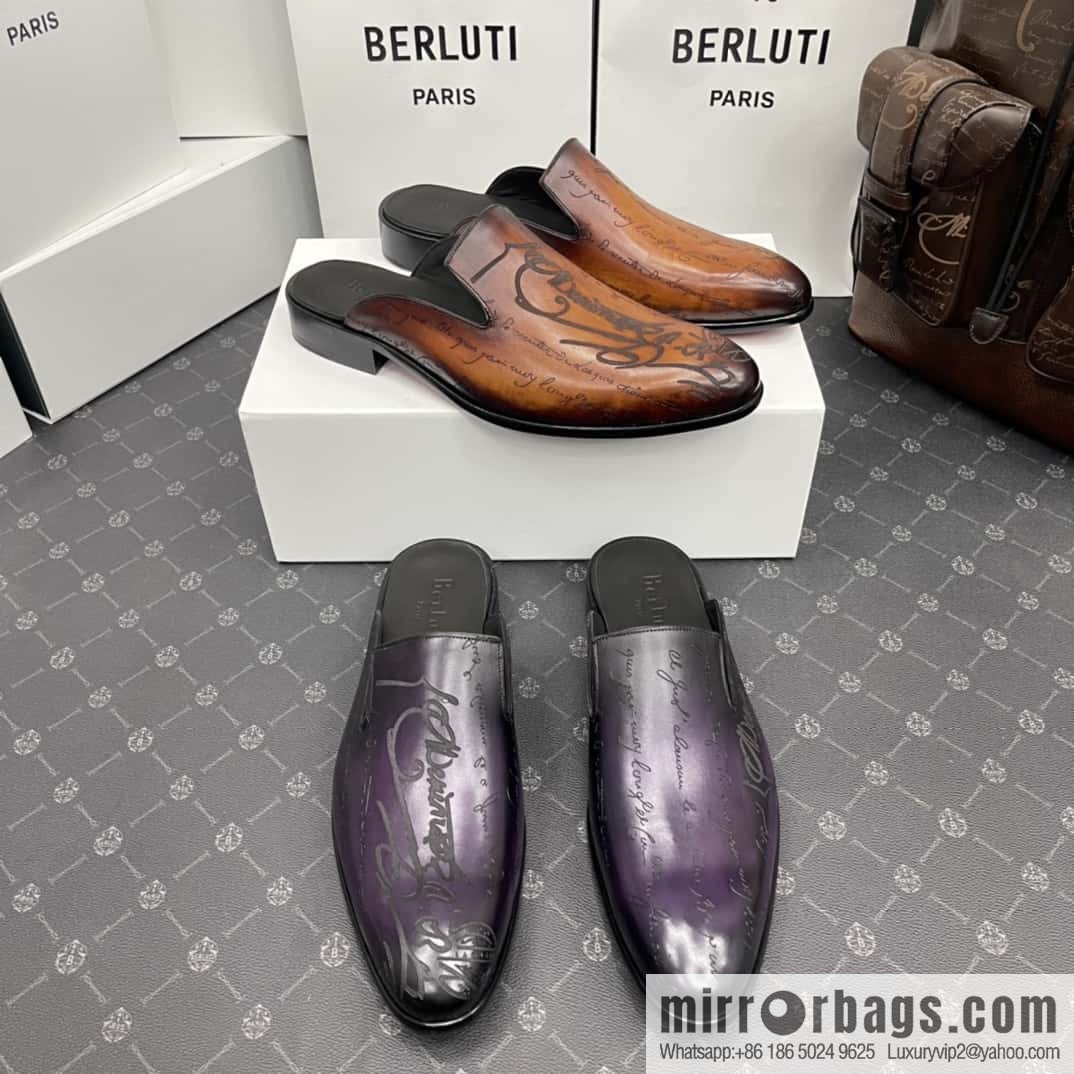 Berluti official website hot sale new tattoo half drag men's shoes CYRUS OMAN leather shoes