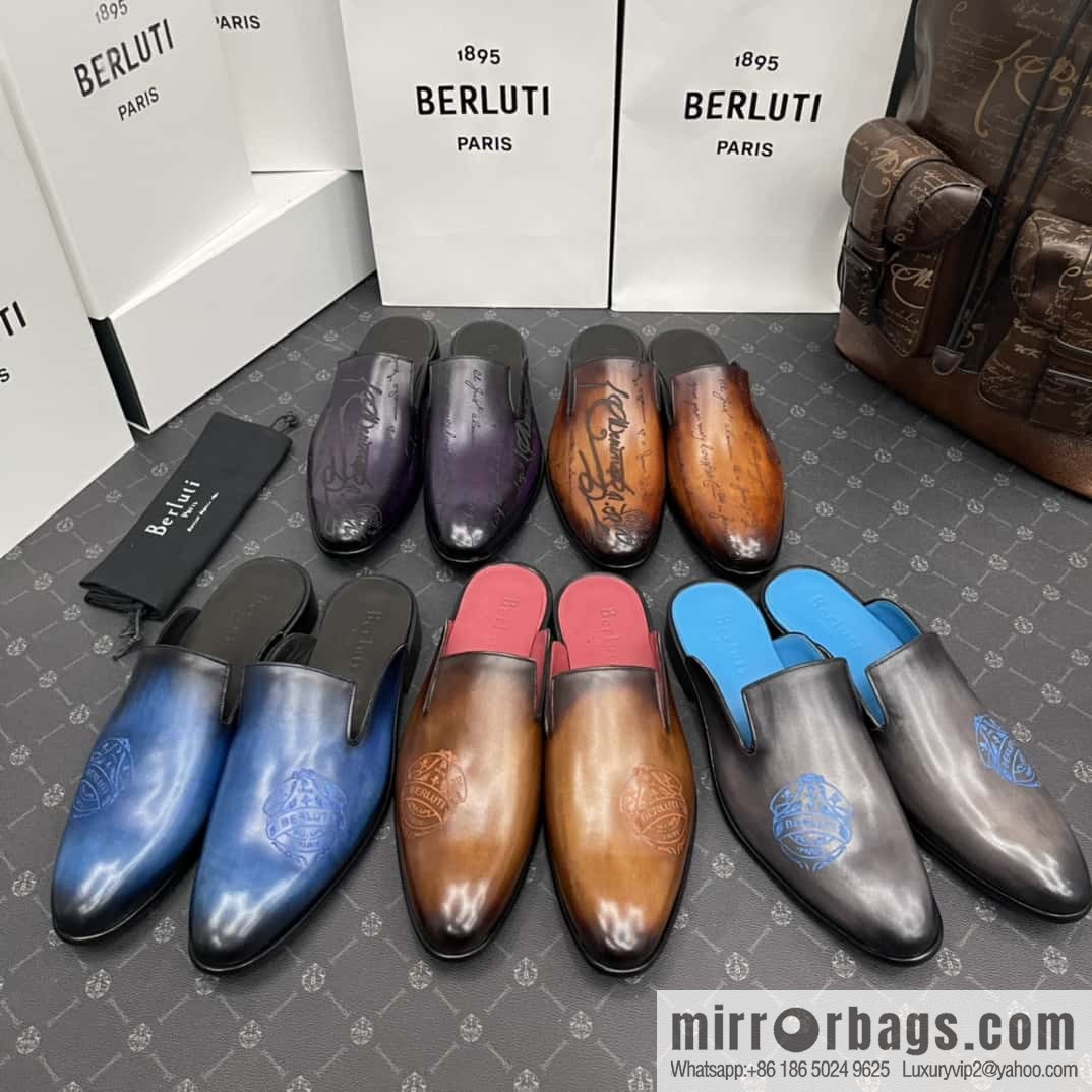 Berluti official website hot sale new tattoo half drag men's shoes CYRUS OMAN leather shoes