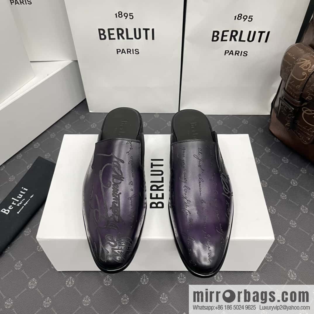 Berluti official website hot sale new tattoo half drag men's shoes CYRUS OMAN leather shoes