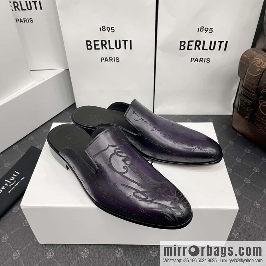 Berluti official website hot sale new tattoo half drag men's shoes CYRUS OMAN leather shoes