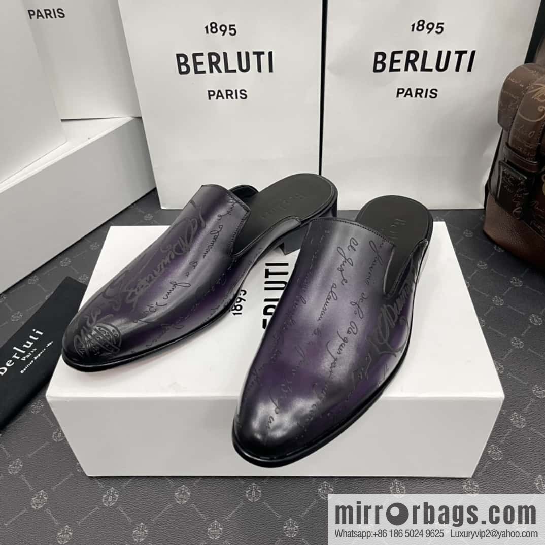 Berluti official website hot sale new tattoo half drag men's shoes CYRUS OMAN leather shoes