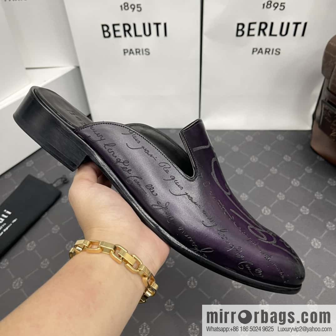 Berluti official website hot sale new tattoo half drag men's shoes CYRUS OMAN leather shoes