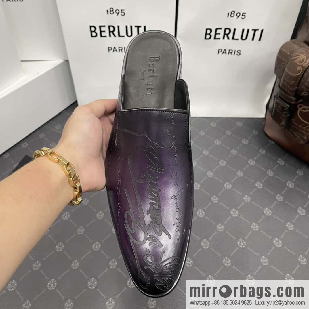 Berluti official website hot sale new tattoo half drag men's shoes CYRUS OMAN leather shoes