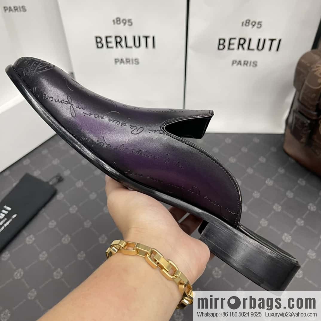 Berluti official website hot sale new tattoo half drag men's shoes CYRUS OMAN leather shoes