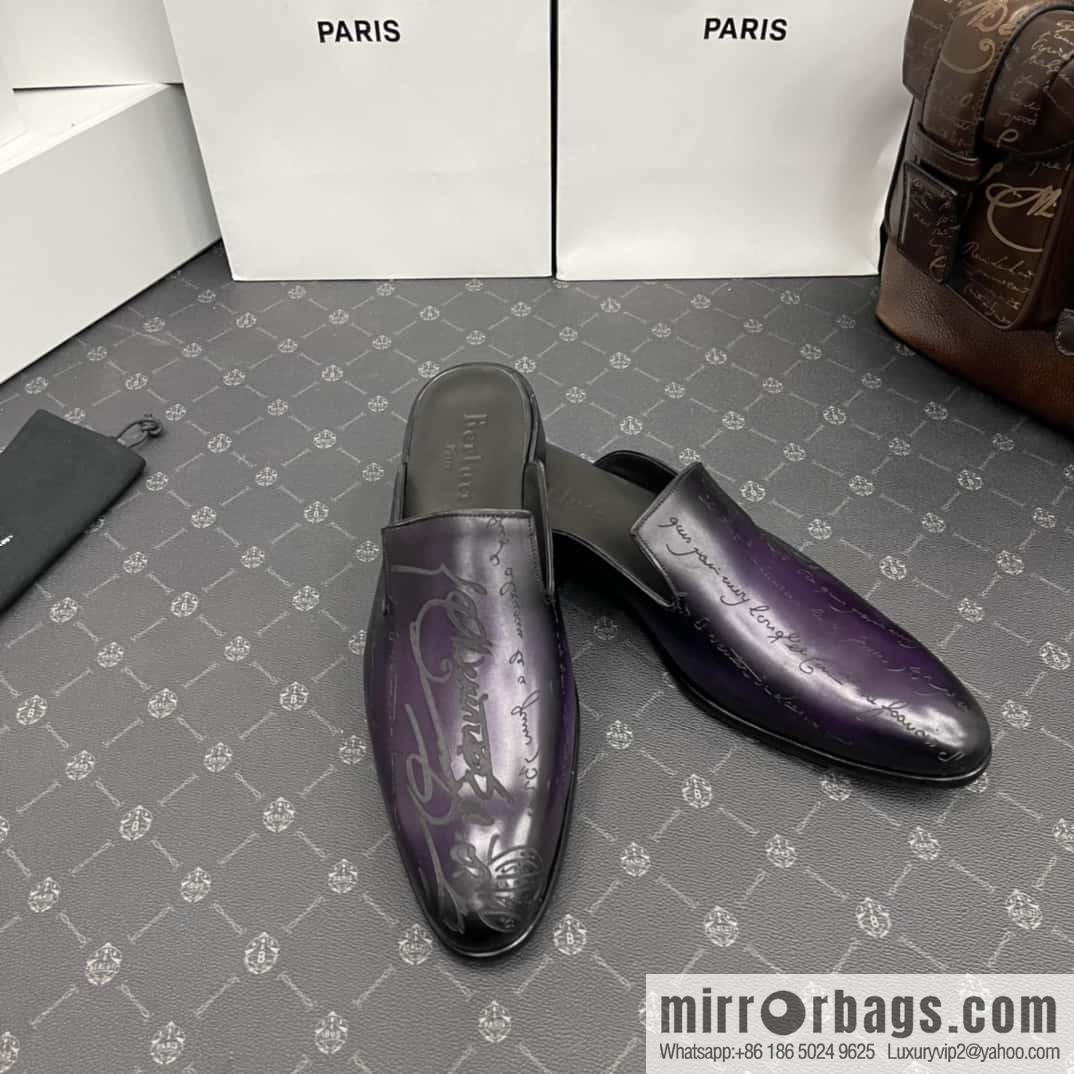 Berluti official website hot sale new tattoo half drag men's shoes CYRUS OMAN leather shoes