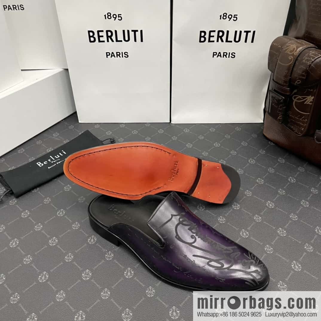 Berluti official website hot sale new tattoo half drag men's shoes CYRUS OMAN leather shoes