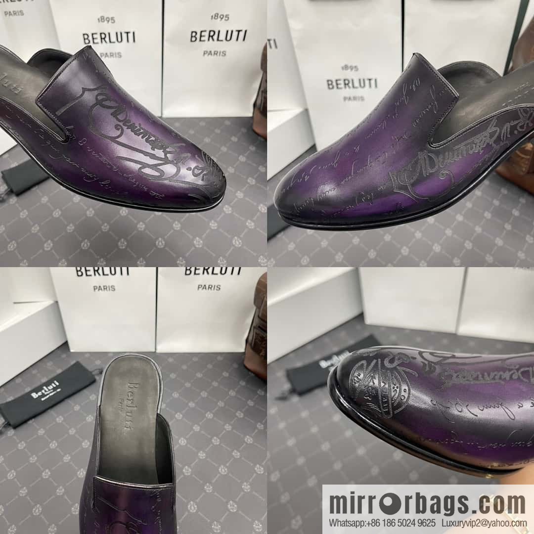 Berluti official website hot sale new tattoo half drag men's shoes CYRUS OMAN leather shoes