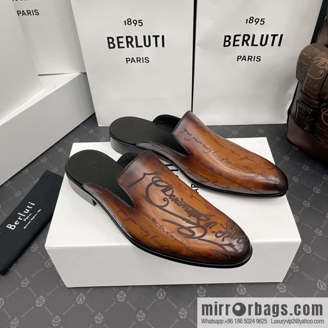 Berluti official website hot sale new tattoo half drag men's shoes CYRUS OMAN leather shoes