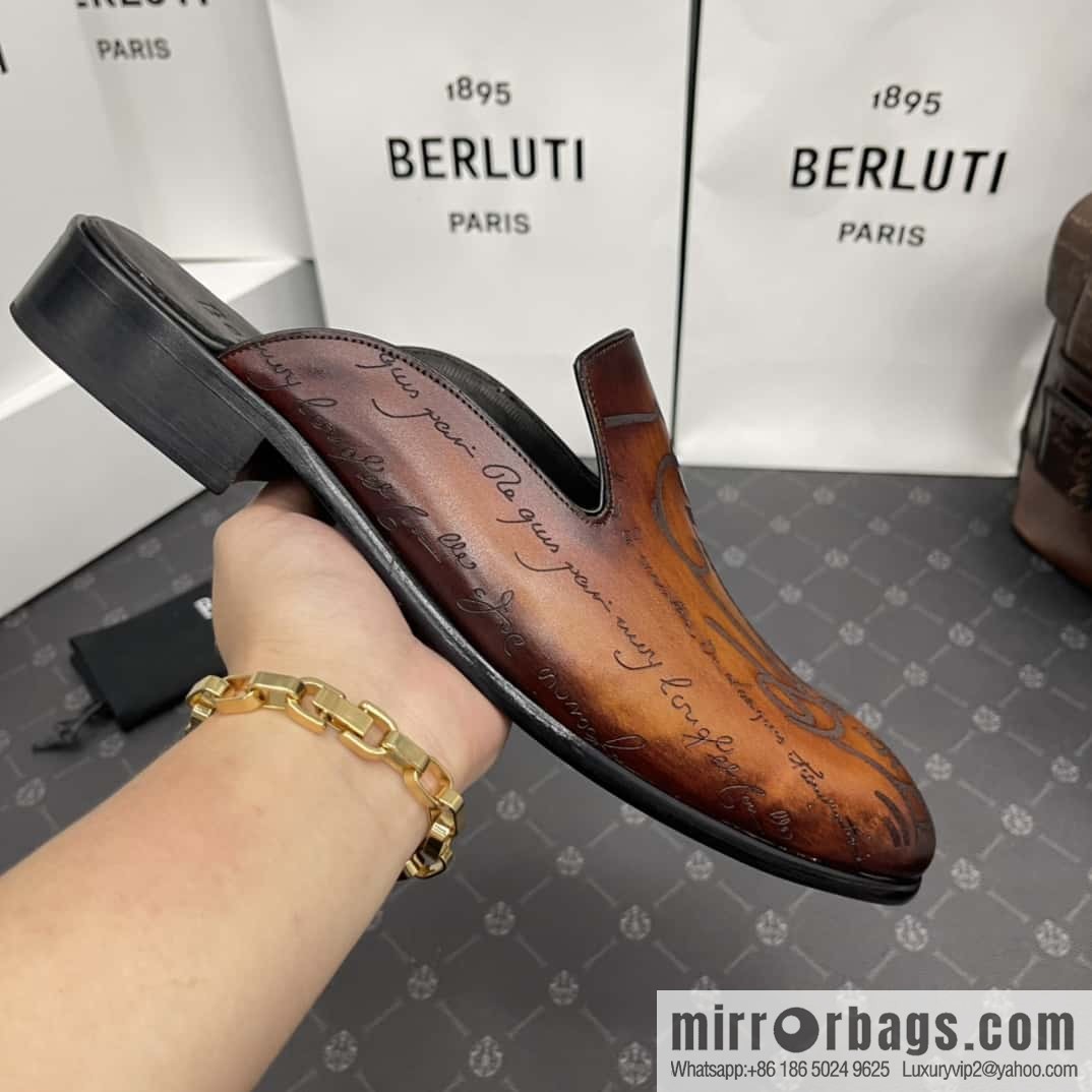 Berluti official website hot sale new tattoo half drag men's shoes CYRUS OMAN leather shoes