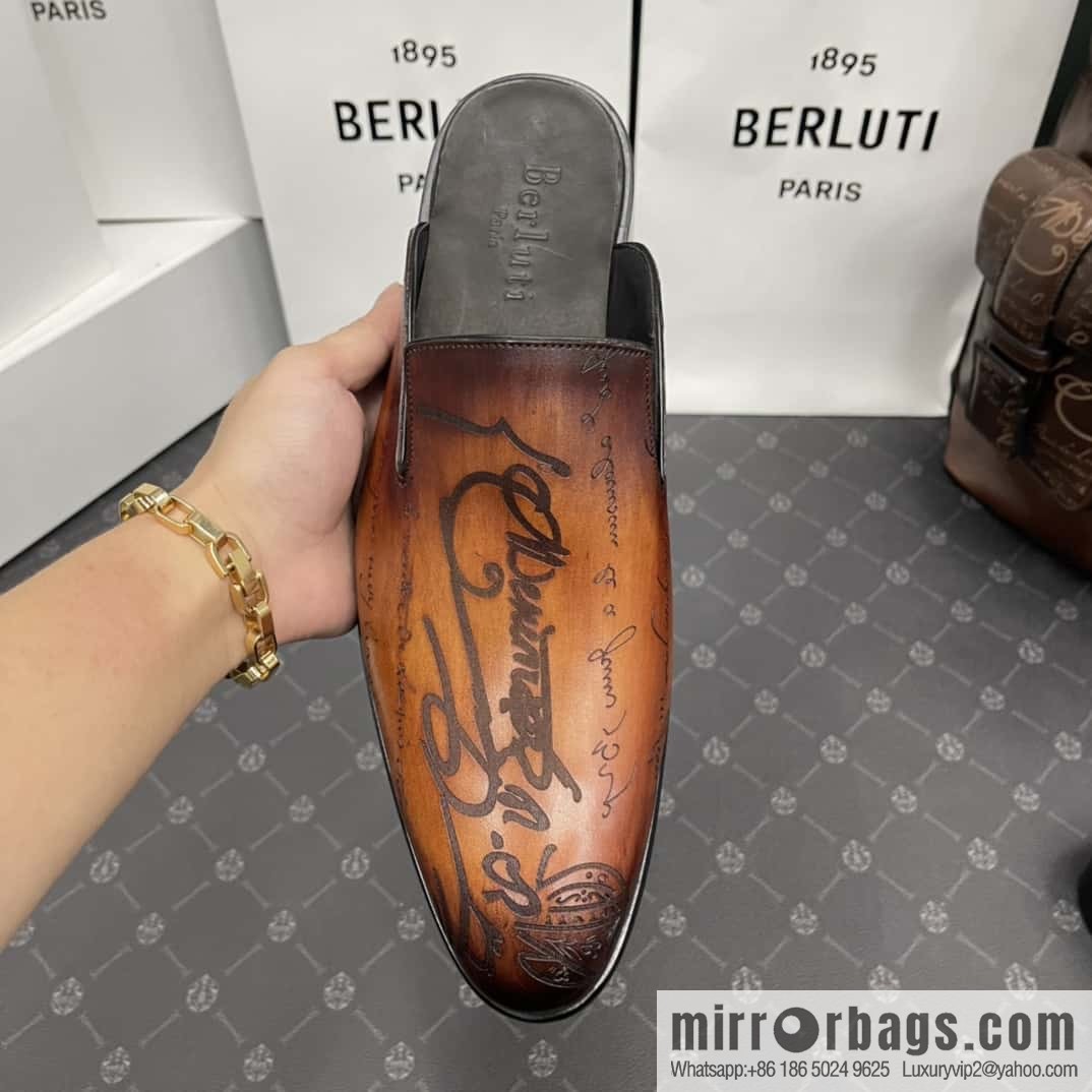 Berluti official website hot sale new tattoo half drag men's shoes CYRUS OMAN leather shoes