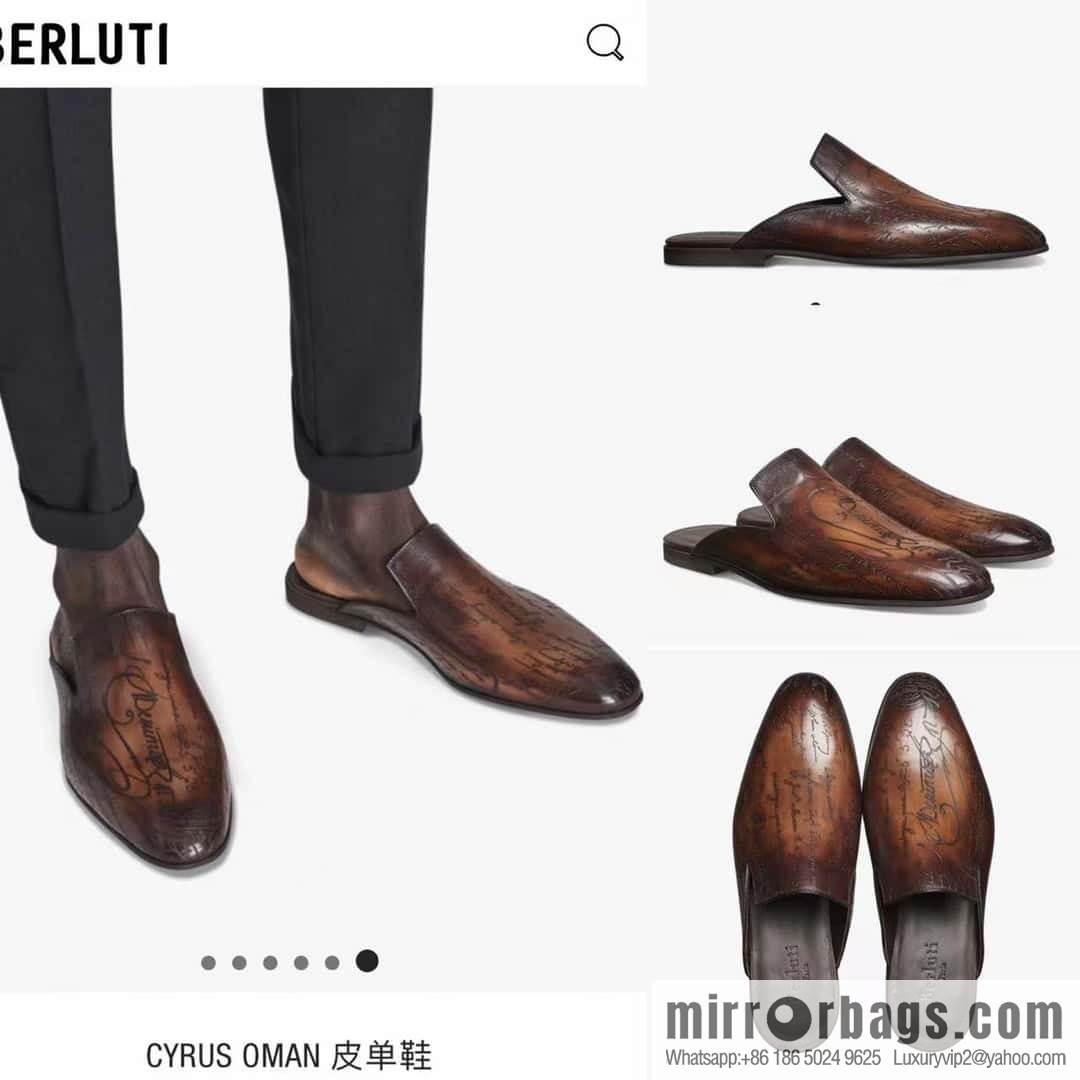 Berluti official website hot sale new tattoo half drag men's shoes CYRUS OMAN leather shoes