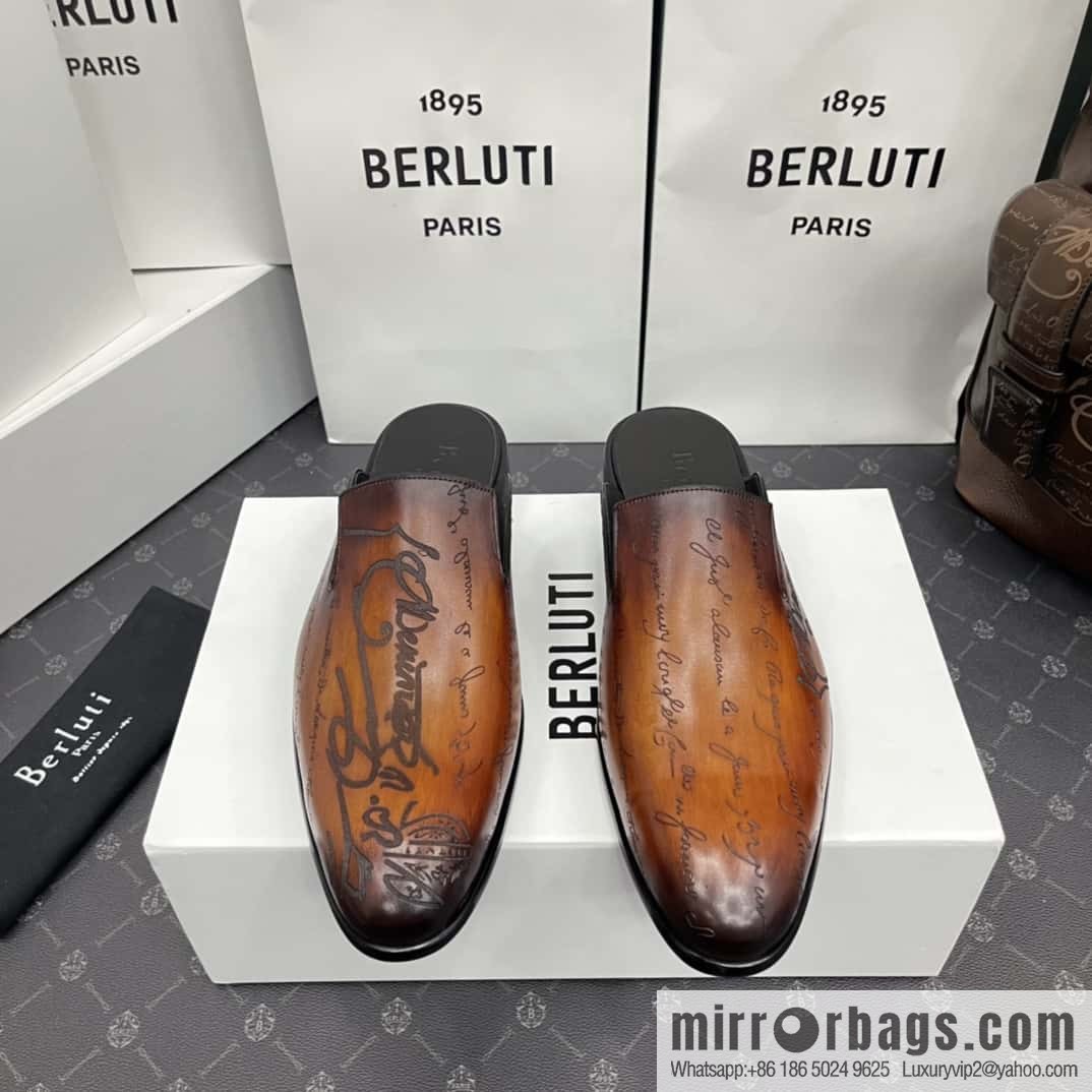 Berluti official website hot sale new tattoo half drag men's shoes CYRUS OMAN leather shoes