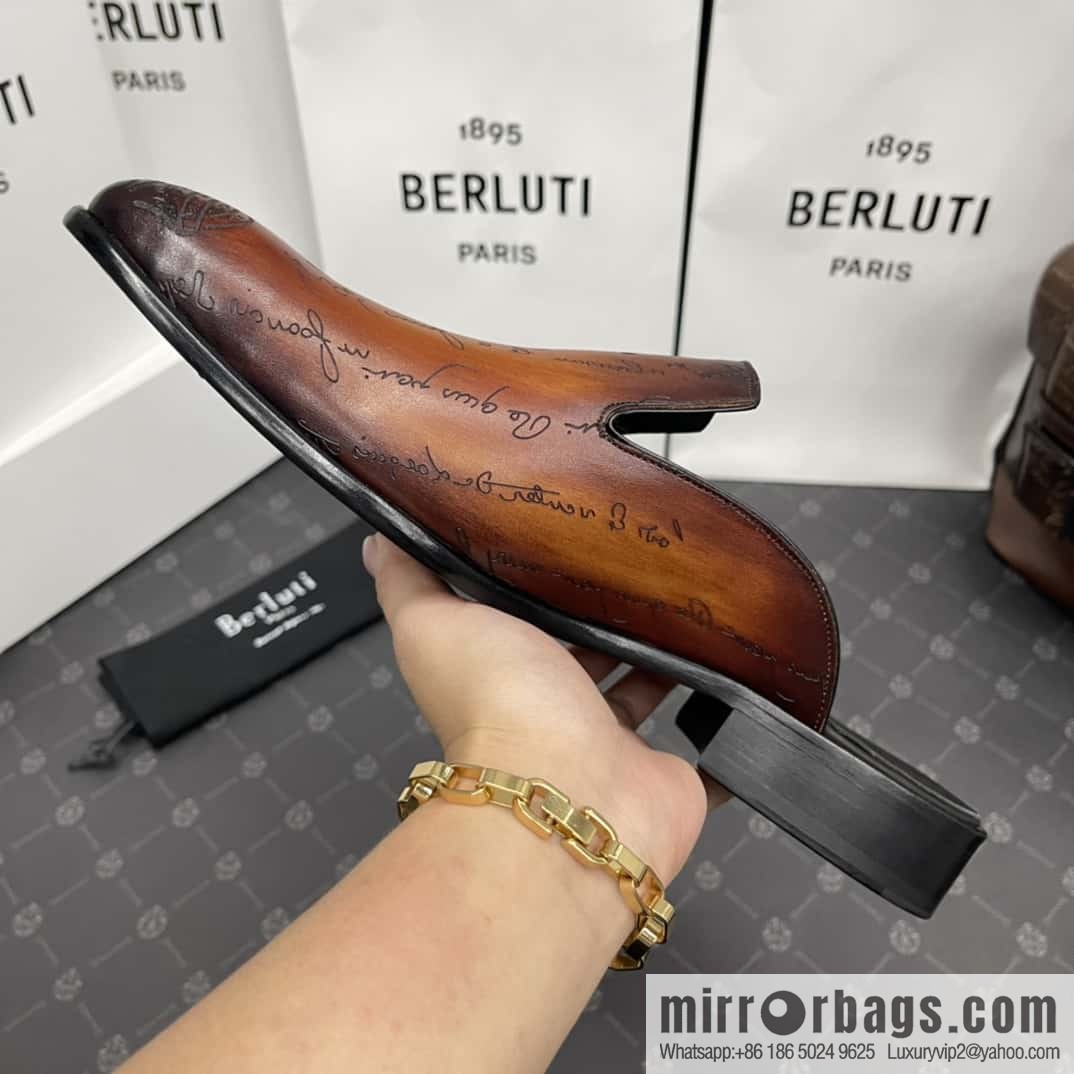 Berluti official website hot sale new tattoo half drag men's shoes CYRUS OMAN leather shoes
