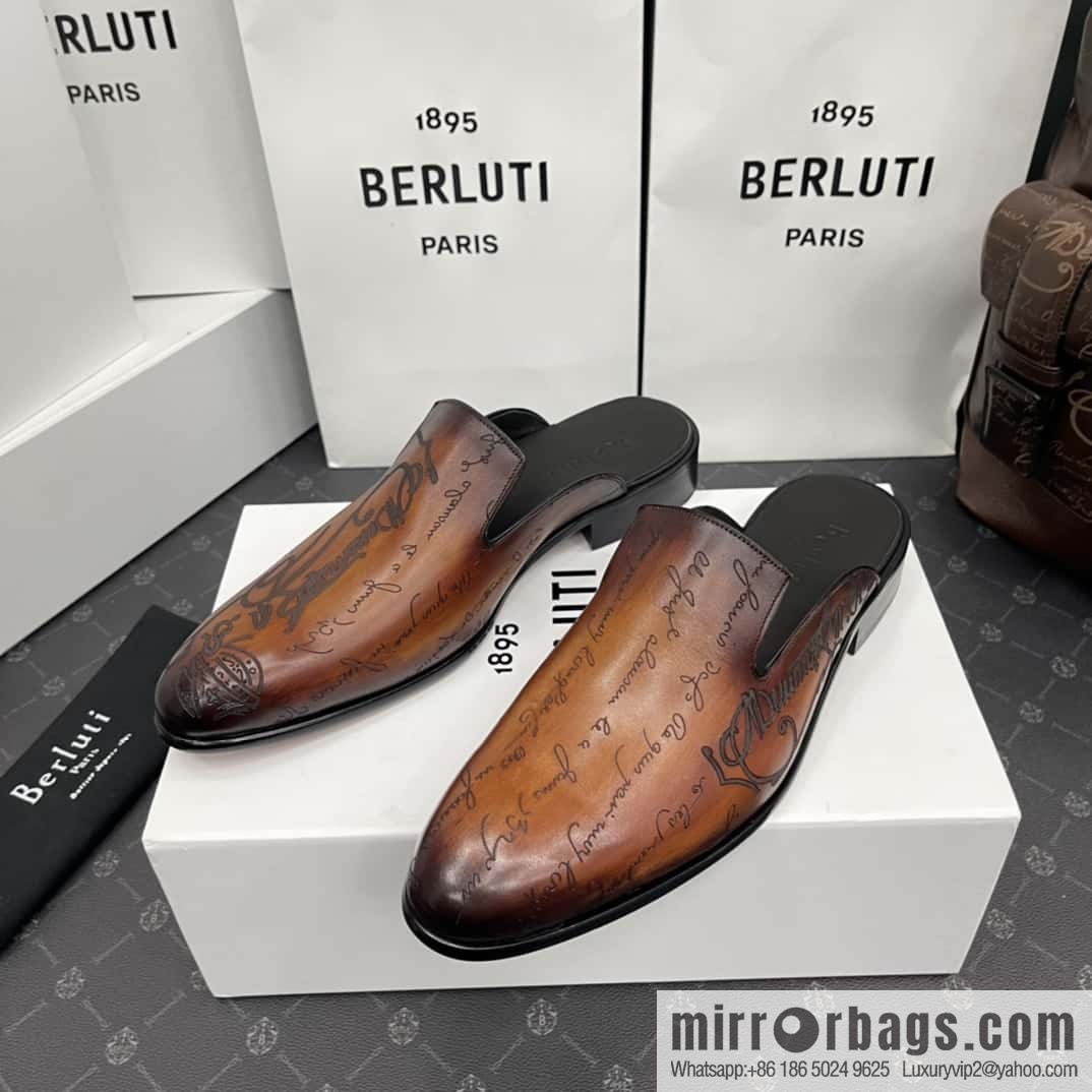 Berluti official website hot sale new tattoo half drag men's shoes CYRUS OMAN leather shoes