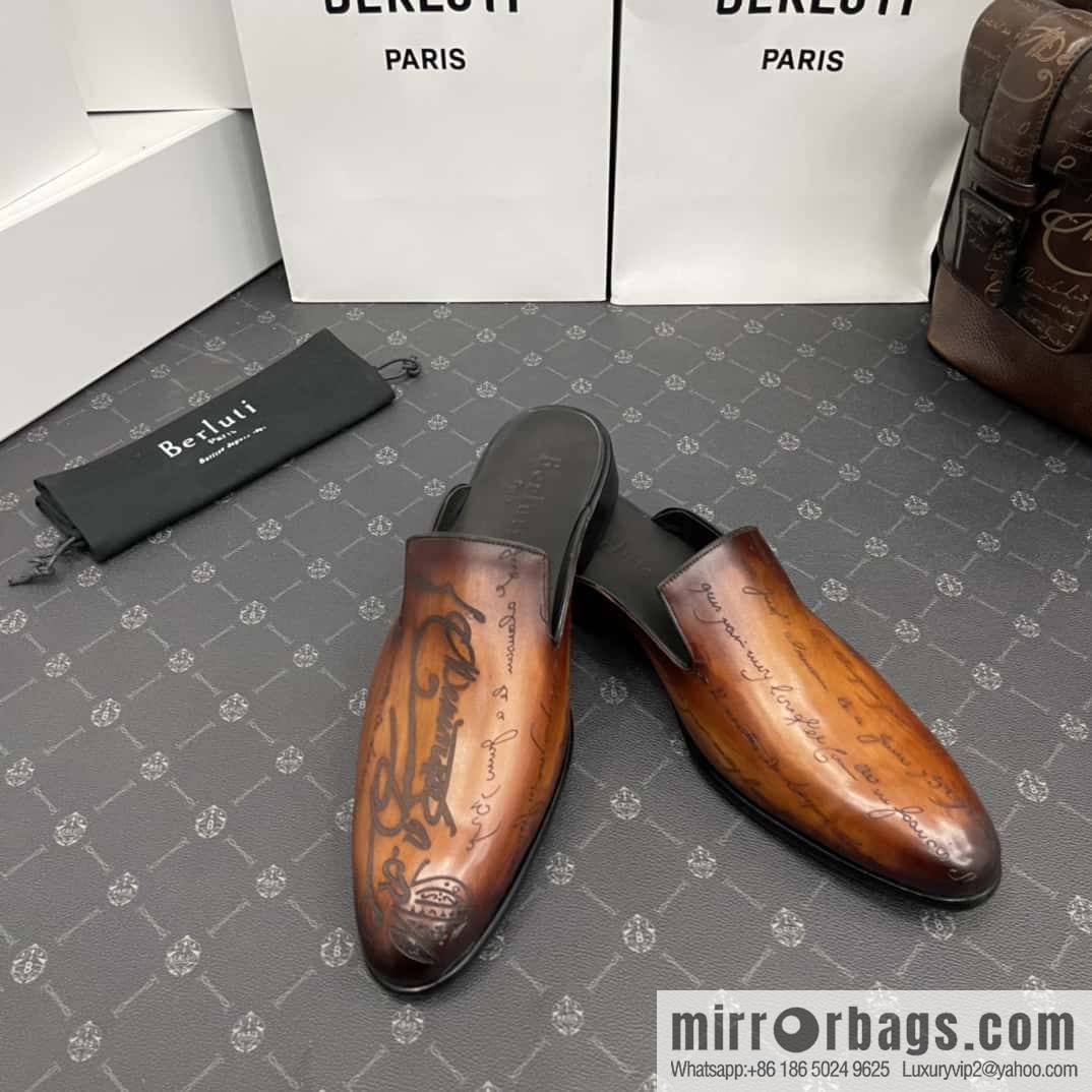 Berluti official website hot sale new tattoo half drag men's shoes CYRUS OMAN leather shoes