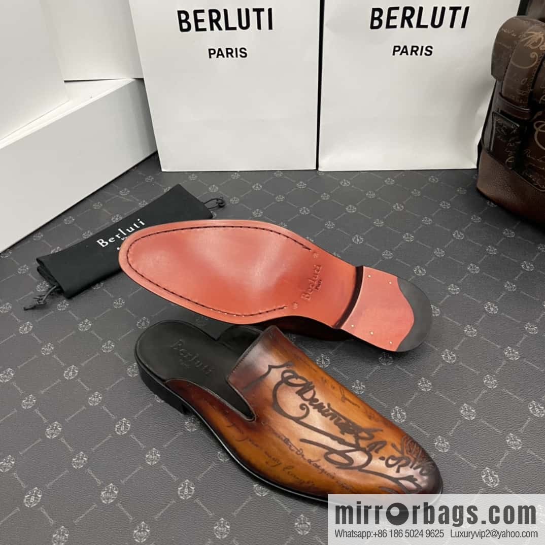 Berluti official website hot sale new tattoo half drag men's shoes CYRUS OMAN leather shoes