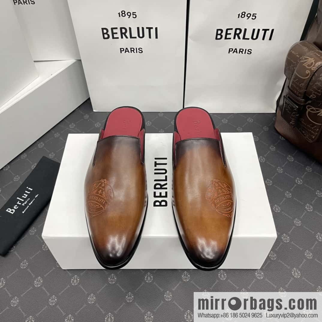 Berluti official website hot sale new tattoo half drag men's shoes CYRUS OMAN leather shoes