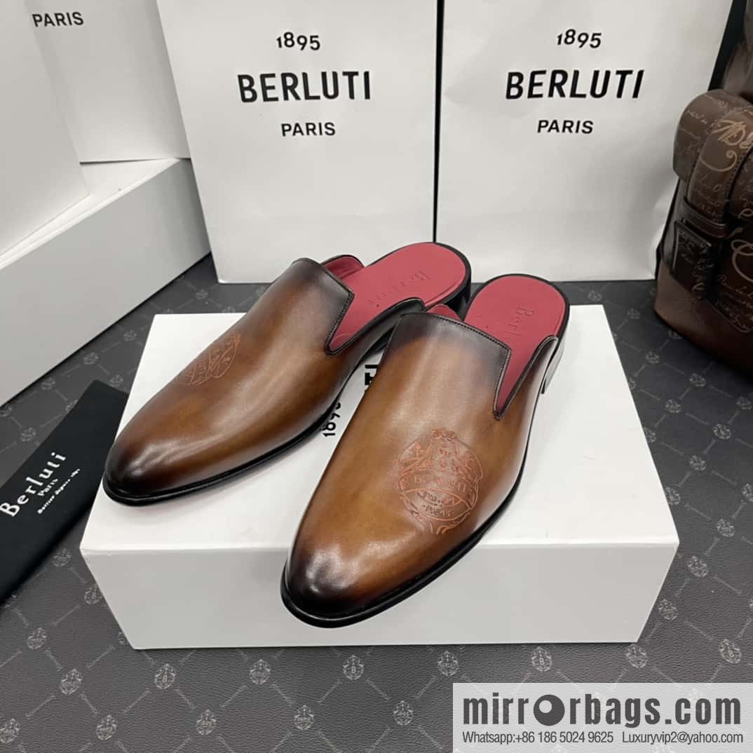 Berluti official website hot sale new tattoo half drag men's shoes CYRUS OMAN leather shoes
