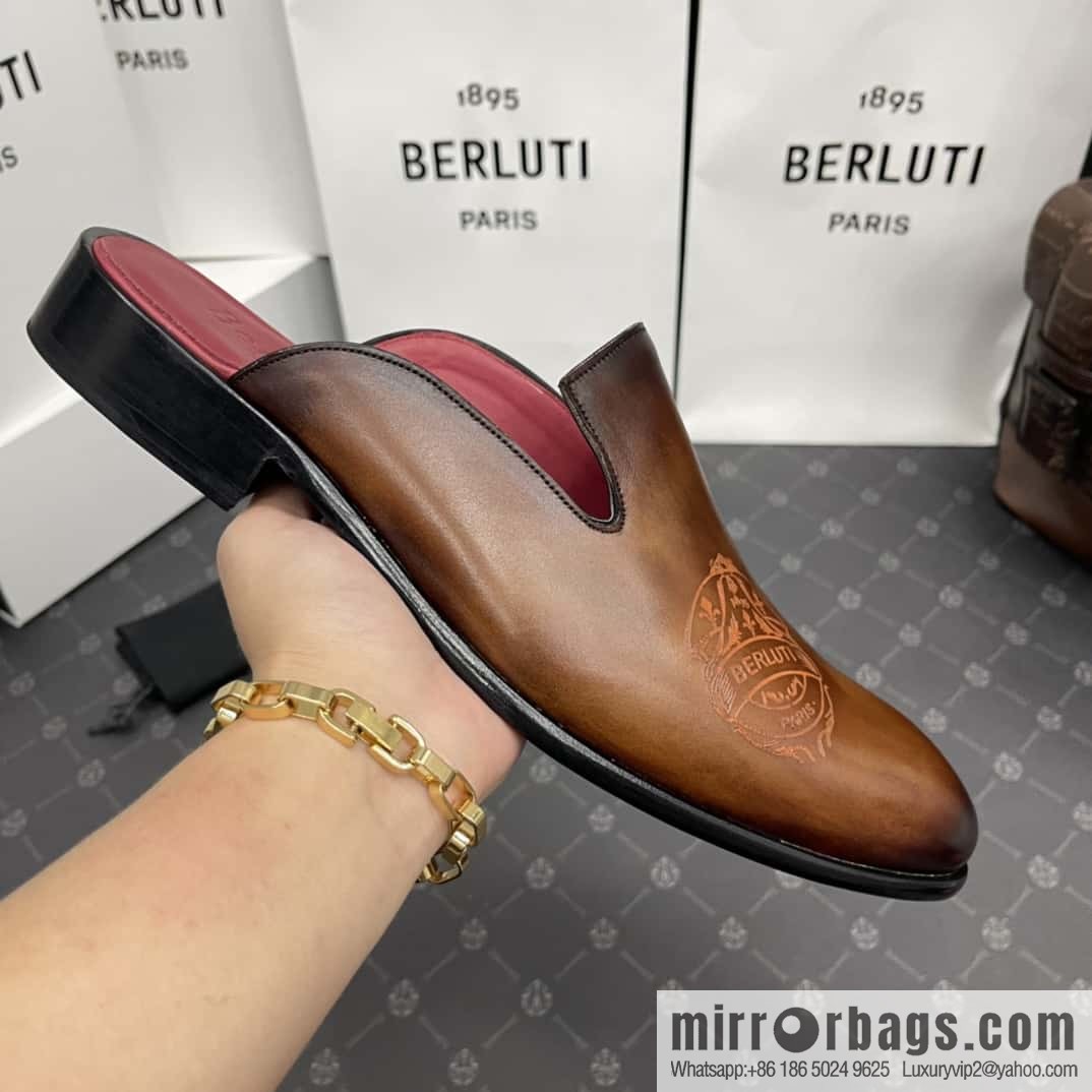 Berluti official website hot sale new tattoo half drag men's shoes CYRUS OMAN leather shoes