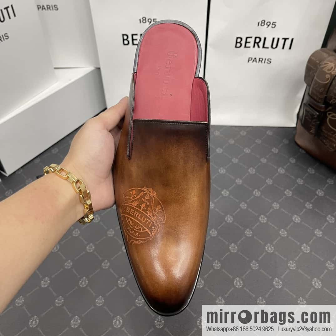 Berluti official website hot sale new tattoo half drag men's shoes CYRUS OMAN leather shoes