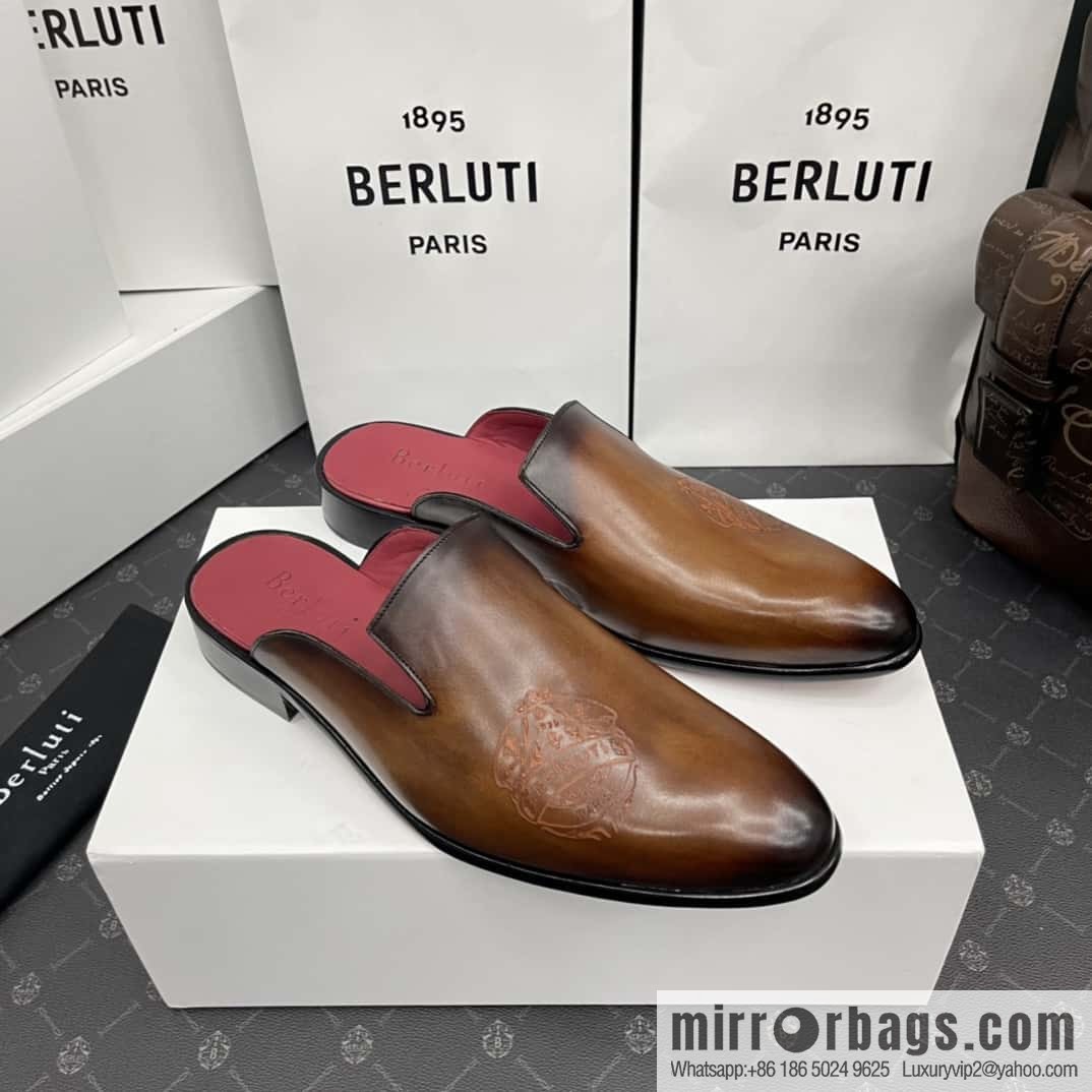 Berluti official website hot sale new tattoo half drag men's shoes CYRUS OMAN leather shoes