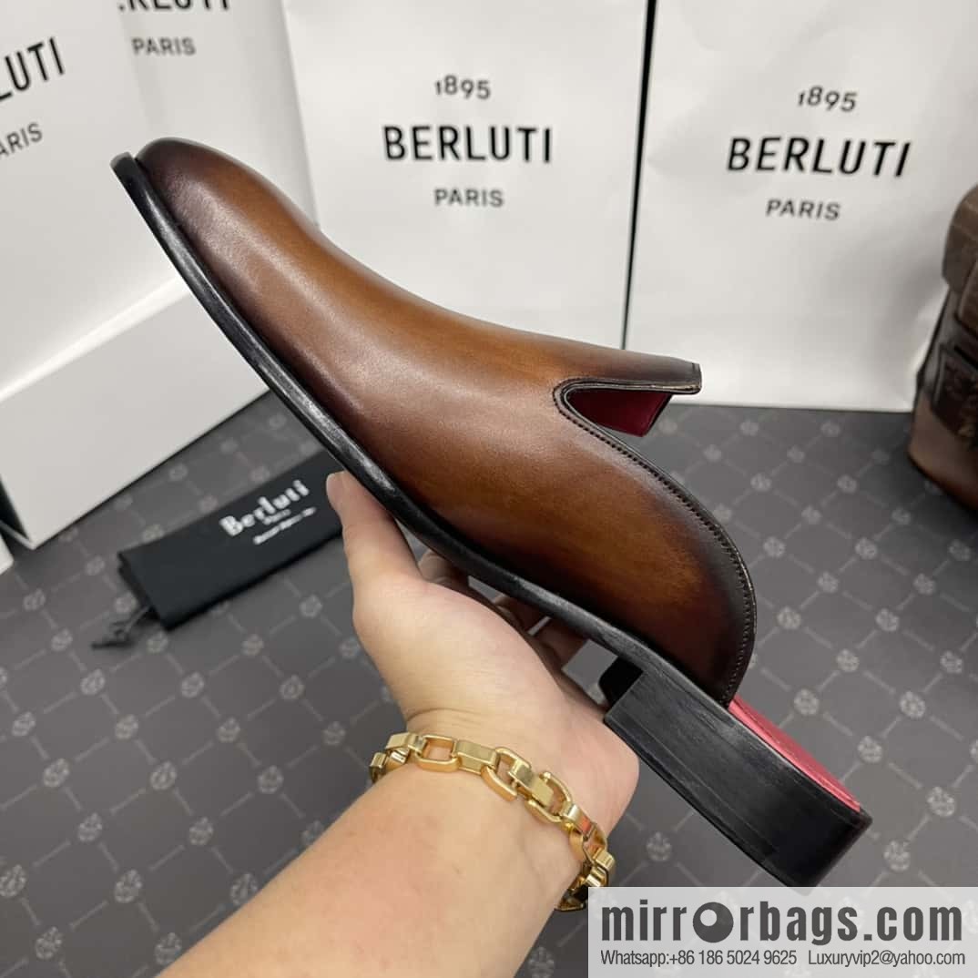 Berluti official website hot sale new tattoo half drag men's shoes CYRUS OMAN leather shoes