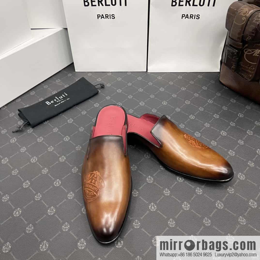 Berluti official website hot sale new tattoo half drag men's shoes CYRUS OMAN leather shoes