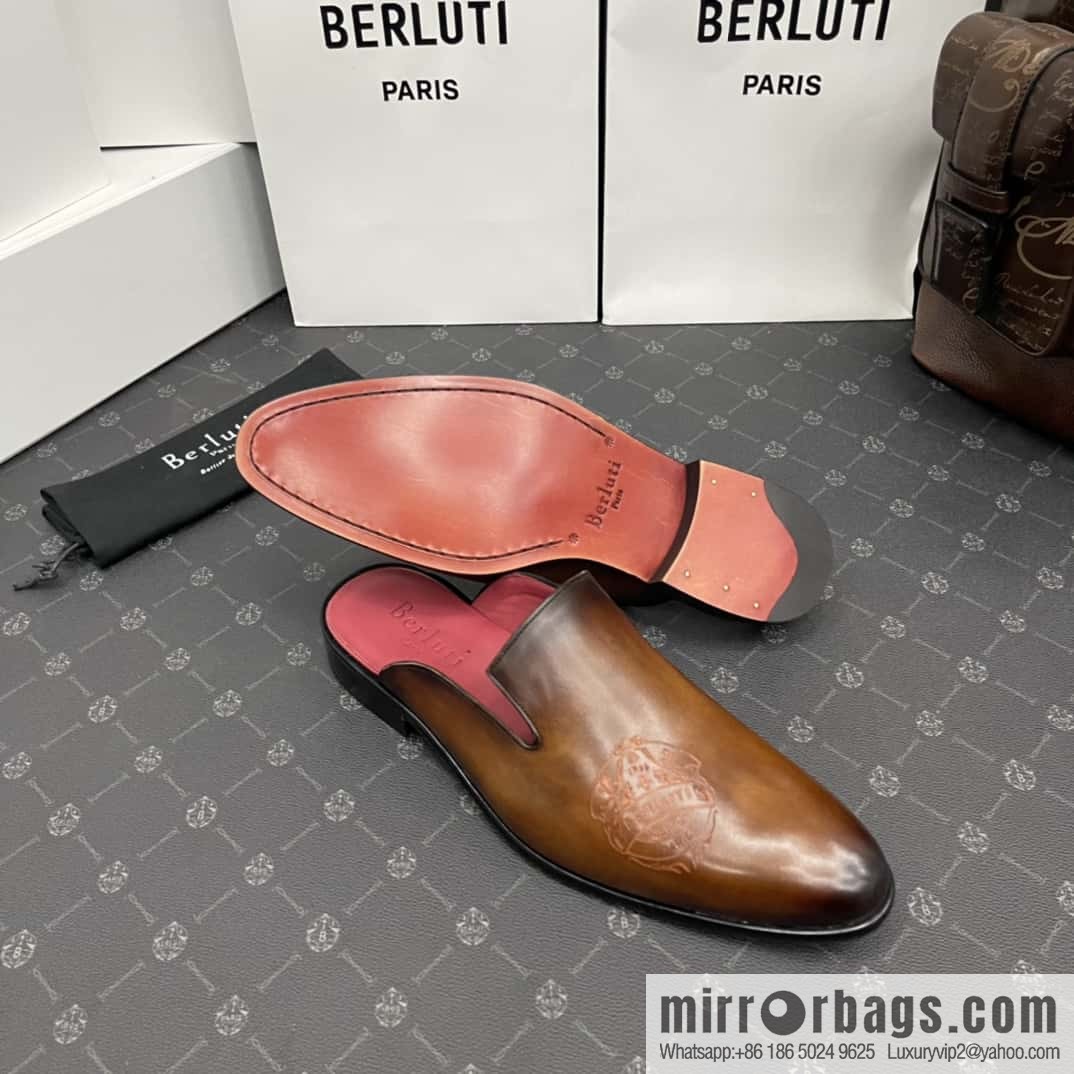Berluti official website hot sale new tattoo half drag men's shoes CYRUS OMAN leather shoes