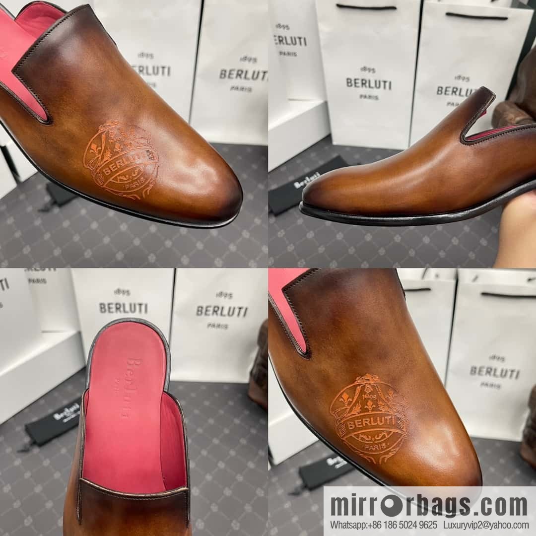 Berluti official website hot sale new tattoo half drag men's shoes CYRUS OMAN leather shoes