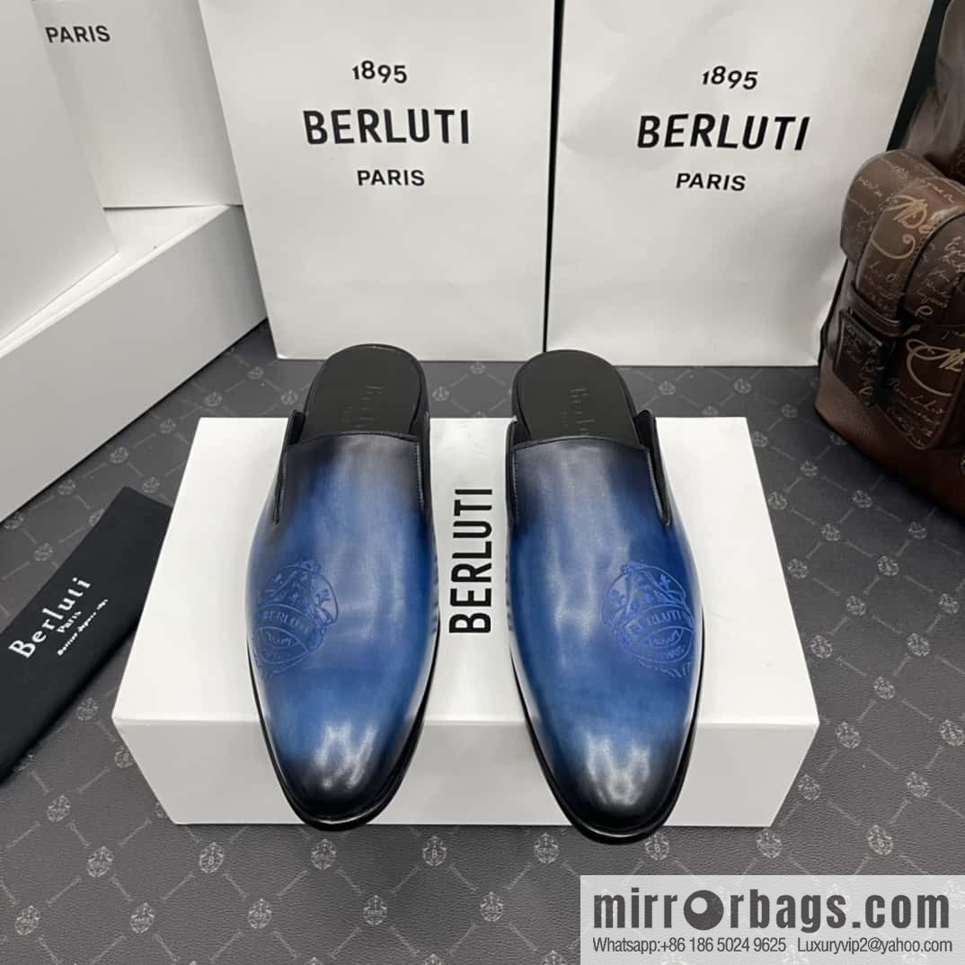 Berluti official website hot sale new tattoo half drag men's shoes CYRUS OMAN leather shoes