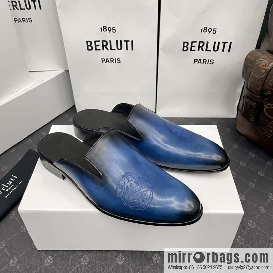 Berluti official website hot sale new tattoo half drag men's shoes CYRUS OMAN leather shoes