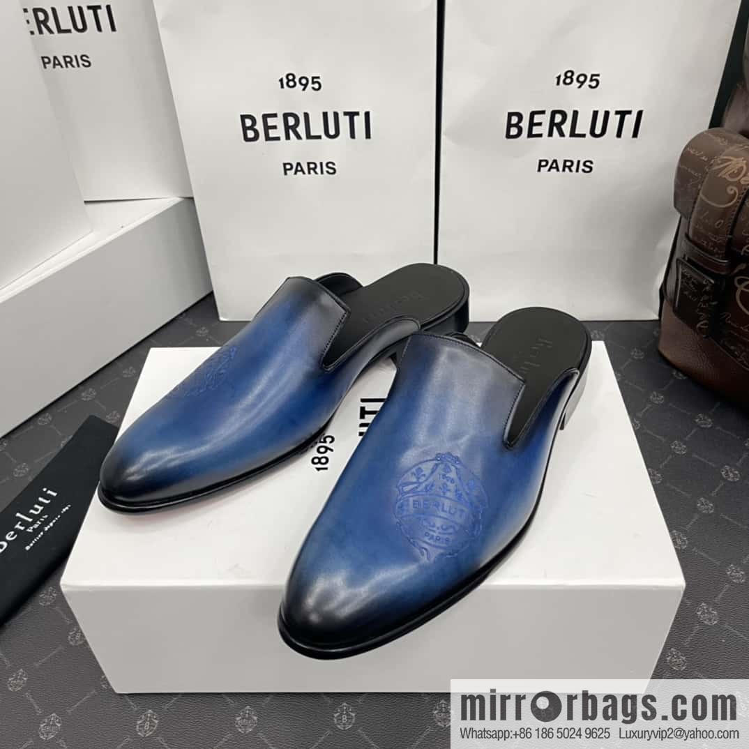 Berluti official website hot sale new tattoo half drag men's shoes CYRUS OMAN leather shoes