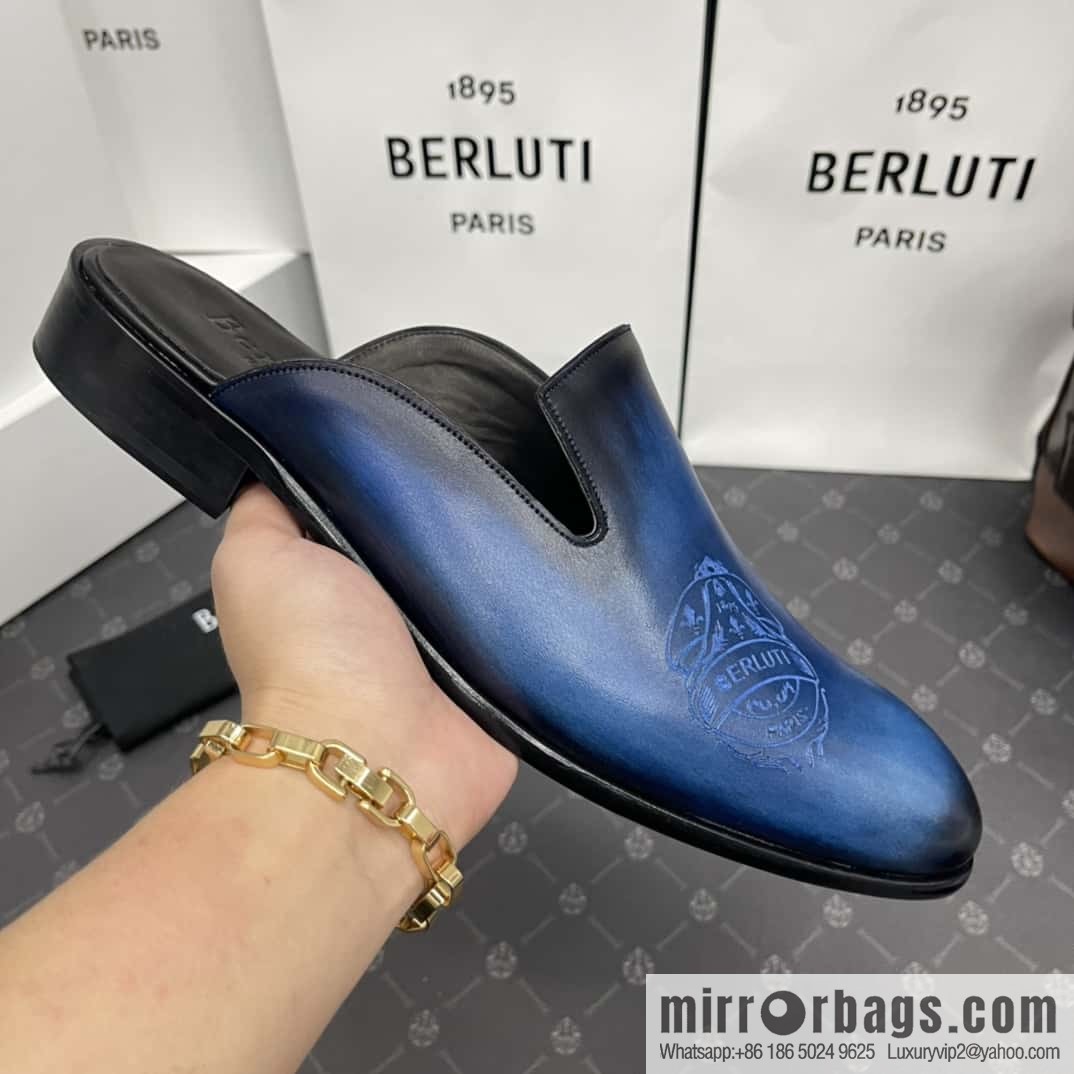 Berluti official website hot sale new tattoo half drag men's shoes CYRUS OMAN leather shoes