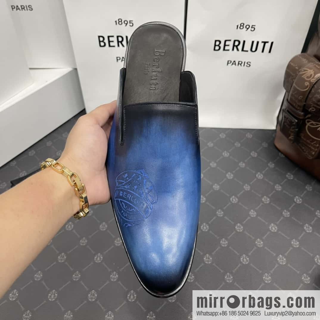 Berluti official website hot sale new tattoo half drag men's shoes CYRUS OMAN leather shoes