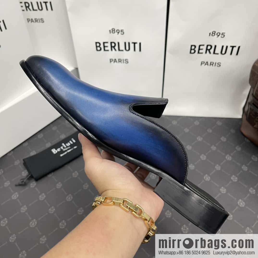 Berluti official website hot sale new tattoo half drag men's shoes CYRUS OMAN leather shoes